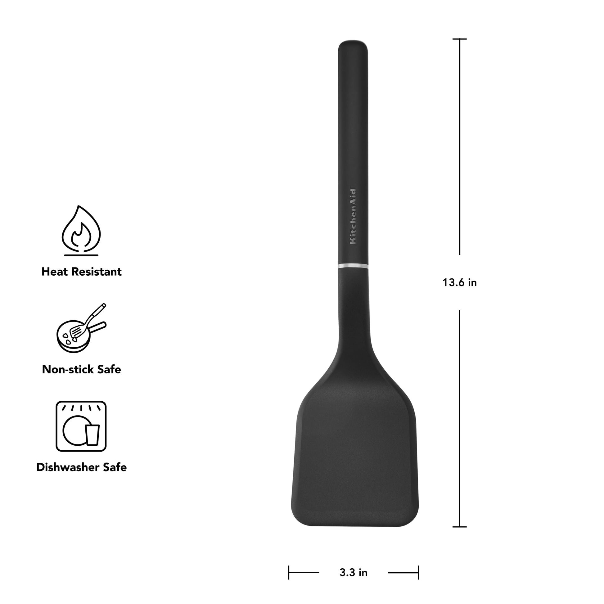 Premium Silicone 3-Piece Cooking Utensils Set with Ergonomic Handles, Black - Heat-Resistant Silicone Cooking Spatula Turner Detail