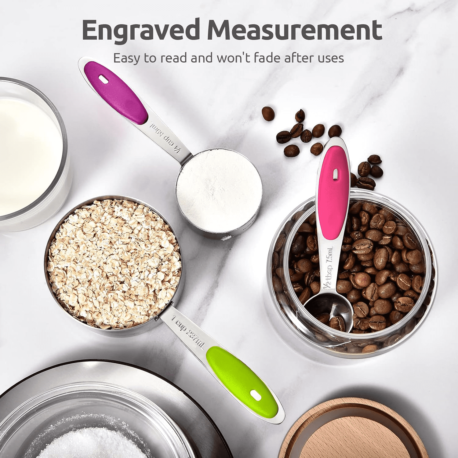 Professional Grade Stainless Steel Measuring Cups and Spoons Set of 15, 5 Stainless Steel Nesting Measuring Cups & 5 Spoons, 5 Mini Meas... - High-Precision Culinary Tool for Baking & Cooking Detail
