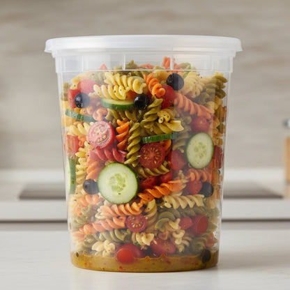Playful Geometric 40 Piece 32oz Plastic Deli Container, Ideal Use for Meal Prep and Batch Cooking - Deliciously Soft Cupcake Sensory Glob Detail