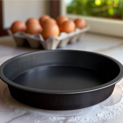 Multi-Functional 9" x 9" Round Nonstick Steel Cake Pan, Dark Gray - Premium Stainless Steel Garlic Presser & Peeler Detail