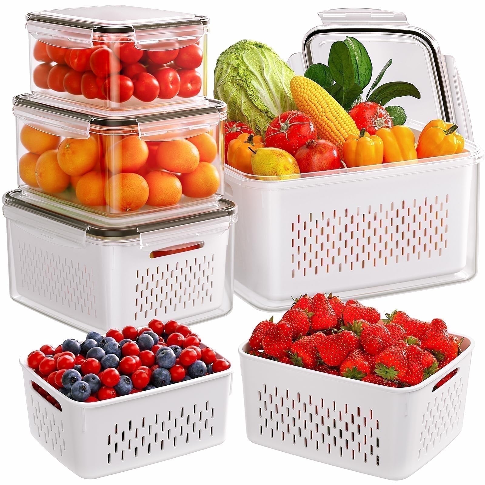 Fun Food Fidget 5 Pack Fruit Storage Containers for Fridge with Removable Colanders and Lids, 5 in 1 Leakproof Fridge Organizer Bins ... - Playful Star & Heart Shaped Geometric NeeDoh - Default Title