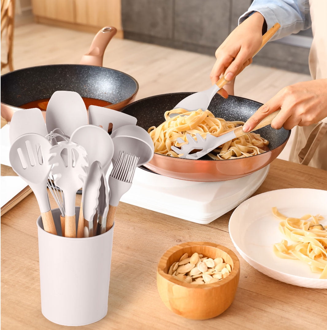 Chef-Quality Silicone & Bamboo Cooking Utensil Set, 14 Pieces - Multi-Purpose Hand Tool for Daily Meal Prep Detail