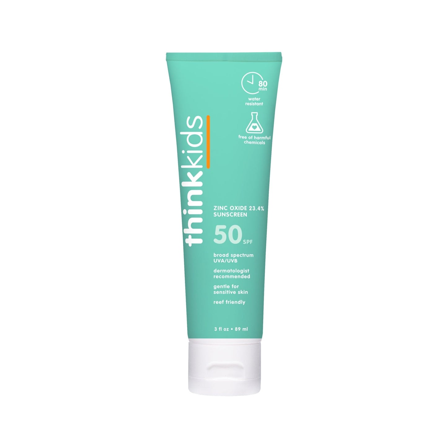 Thinkkids SPF 50+ Mineral Sunscreen, 6 Fl Oz – Safe, Natural Baby Mineral Sunscreen for Children - Water Resistant Sun Cream – Broad Spectrum UVA/UVB Sun Protection – Reef Safe