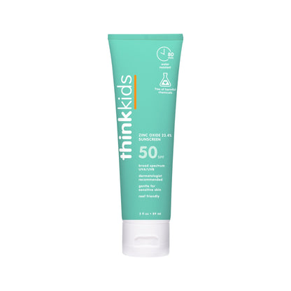 Thinkkids SPF 50+ Mineral Sunscreen, 6 Fl Oz – Safe, Natural Baby Mineral Sunscreen for Children - Water Resistant Sun Cream – Broad Spectrum UVA/UVB Sun Protection – Reef Safe