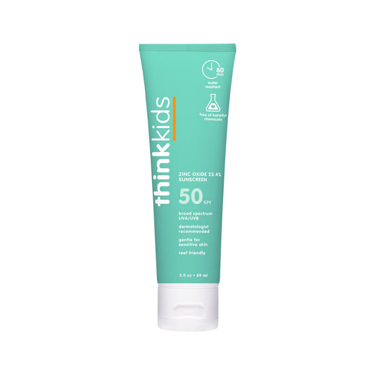 Thinkkids SPF 50+ Mineral Sunscreen, 6 Fl Oz – Safe, Natural Baby Mineral Sunscreen for Children - Water Resistant Sun Cream – Broad Spectrum UVA/UVB Sun Protection – Reef Safe