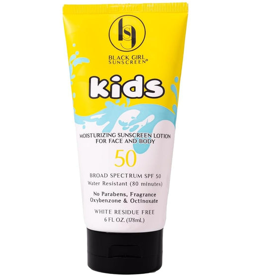 Black Girl Sunscreen Kids SPF 50 Lotion for Face & Body- Sun Protection for Skin, Kids Sunscreen, Water Resistant for 80 Minutes, Ideal for Beach & Travel, No White Cast for Melanin Rich Skin- 6 fl oz