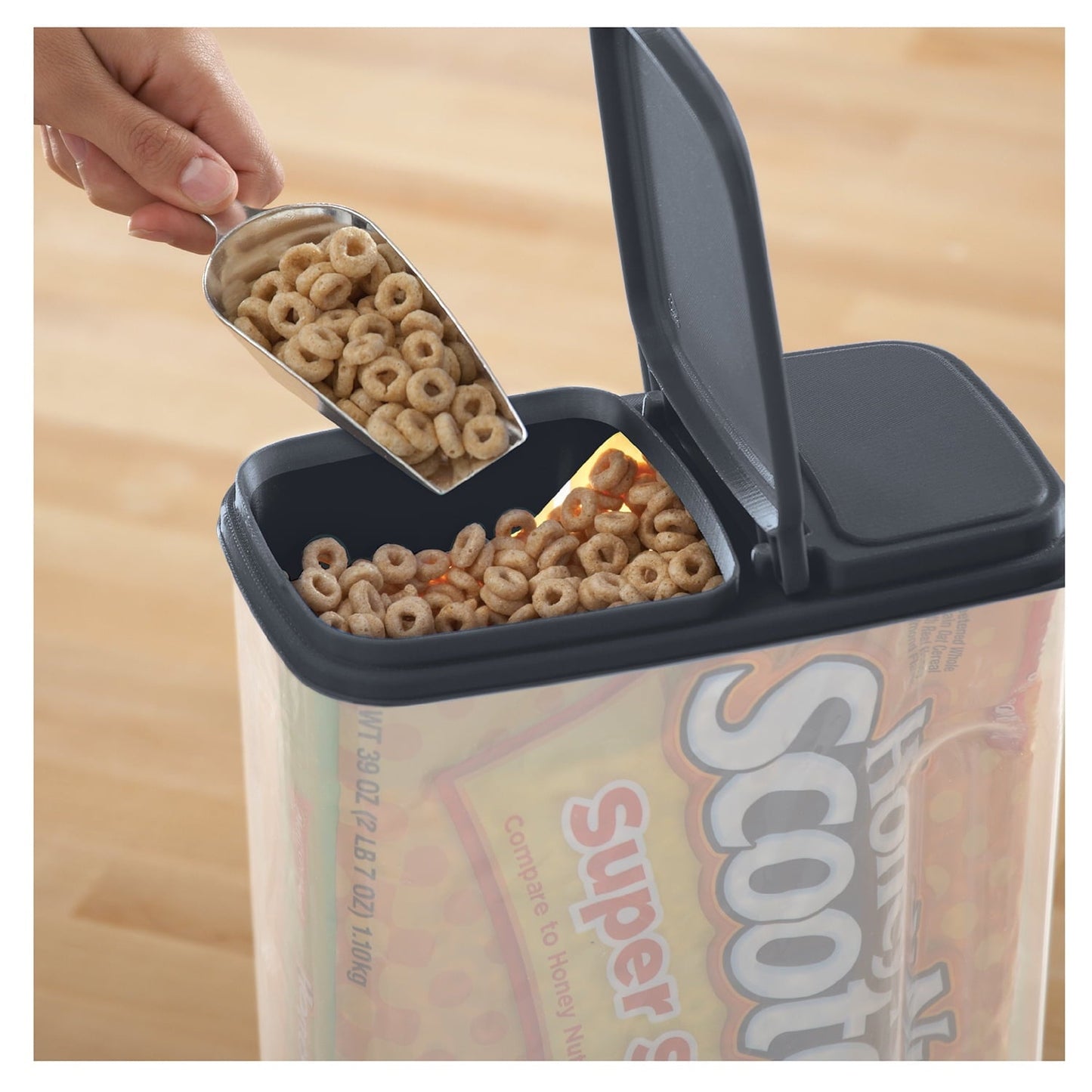Playful Geometric Plastic Cereal Dispenser with Lid, 32 Cup Airtight Cereal Storage Container for Pantry Organization and Dry Foo... - Squishy Dohnut Sweet Treat Shaped Stress Toy Detail
