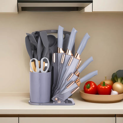 Premium Silicone 19-Piece Silicone Kitchen Utensil & Knife Set - Heat-Resistant Cooking Tools Non-Stick Safe Gift for Mom or Wo... - Premium Stainless Steel Cooking Utensil for Non-Stick Pots Detail