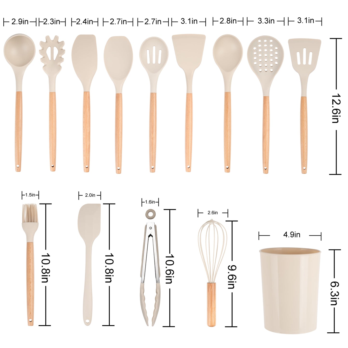 Heat-Resistant 14pcs Cooking Utensil Set with Caddy - Premium Stainless Steel Cooking Utensil for Non-Stick Pots Detail