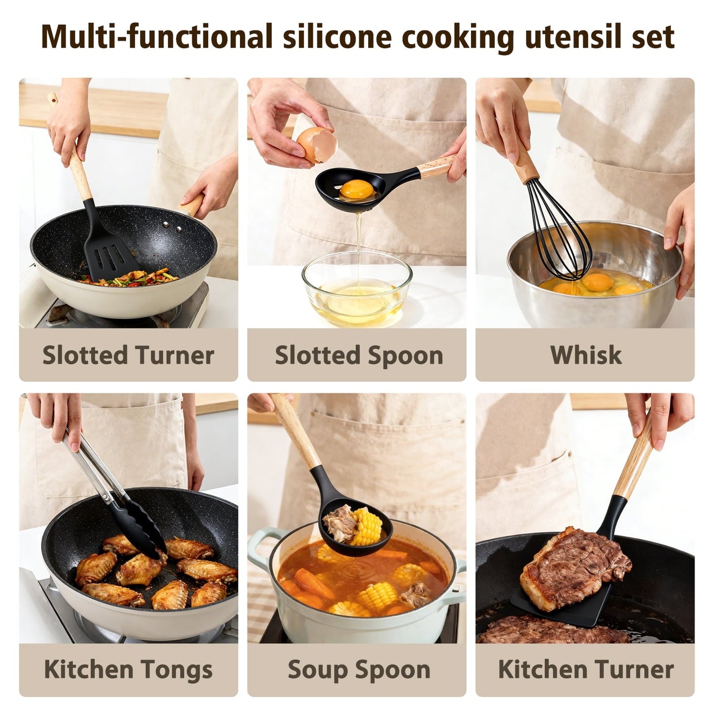 Premium Silicone Silicone Cooking Utensils Set, Heat Resistant Kitchen Cooking Utensils Set, 12 PCS Handle Silicone Kitchen Gadgets Ut... - Heat-Resistant Silicone Cooking Spatula Turner Detail