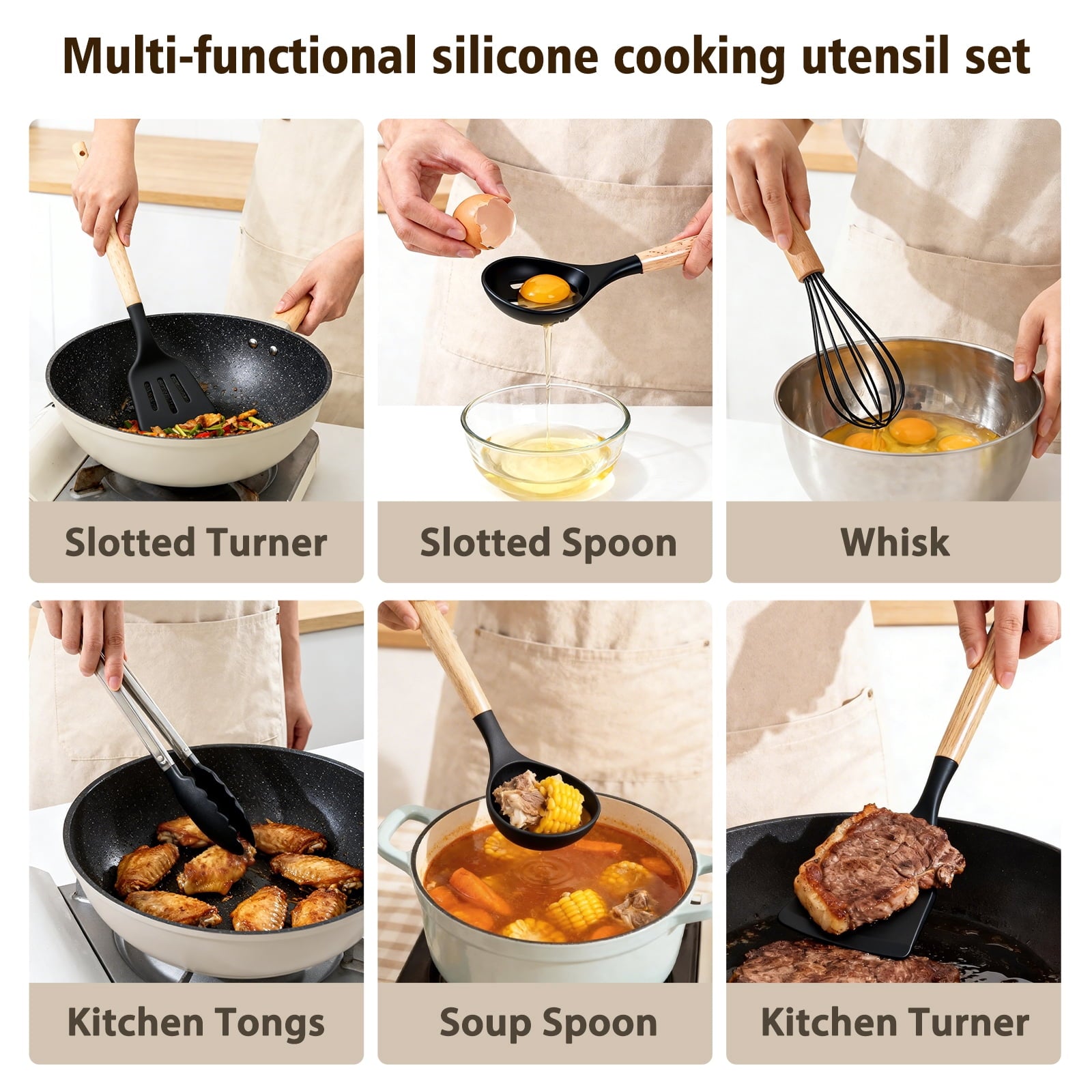 Premium Silicone Silicone Cooking Utensils Set, Heat Resistant Kitchen Cooking Utensils Set, 12 PCS Handle Silicone Kitchen Gadgets Ut... - Heat-Resistant Silicone Cooking Spatula Turner Detail