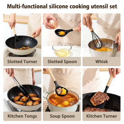 Premium Silicone Silicone Cooking Utensils Set, Heat Resistant Kitchen Cooking Utensils Set, 12 PCS Handle Silicone Kitchen Gadgets Ut... - Heat-Resistant Silicone Cooking Spatula Turner Detail