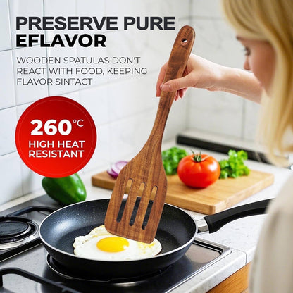 Ergonomic Cooking 6-Piece Natural Teak Wooden Spoons for Cooking With 10 Hooks，Handcrafted Kitchen Utensils Set ，Ideal Gift Set - Durable Turner & Ladle Utensil Set for Home Chefs Detail