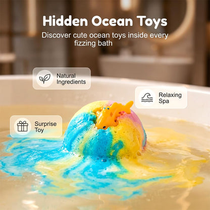 2026 New Ocean Toy Bath Salt Ball Sleeve Box Bath Bombs, Upgraded Bath Bombs with Surprise Inside, Easter Basket Stuffers Easter Egg Fillers (Sea Animal 12Pcs)
