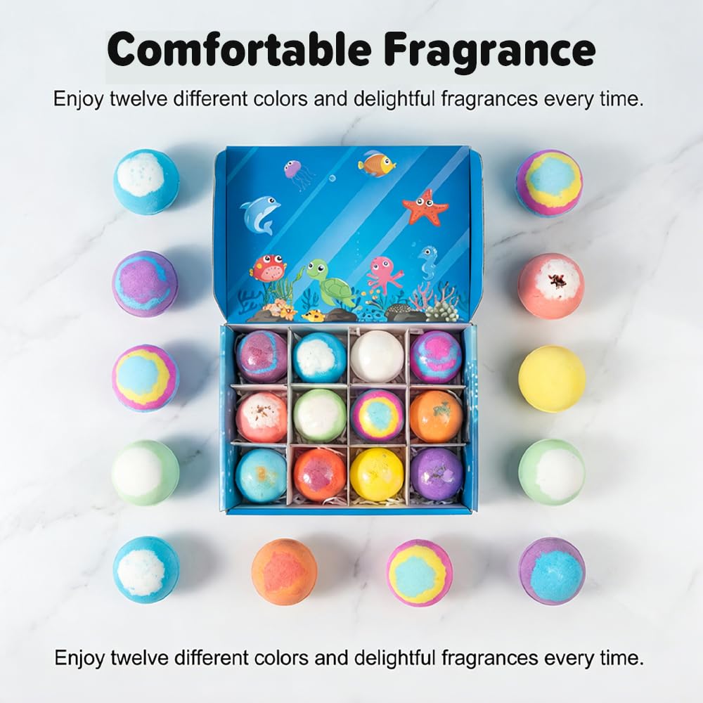 2026 New Bath Bombs Gift Set, Ocean Toy Bath Salt Ball Sleeve Box Bath Bombs, Bath Bombs with Surprise Inside, Colorful Bubble Bath for Kids Safe, Best Birthday and Party (Blue)