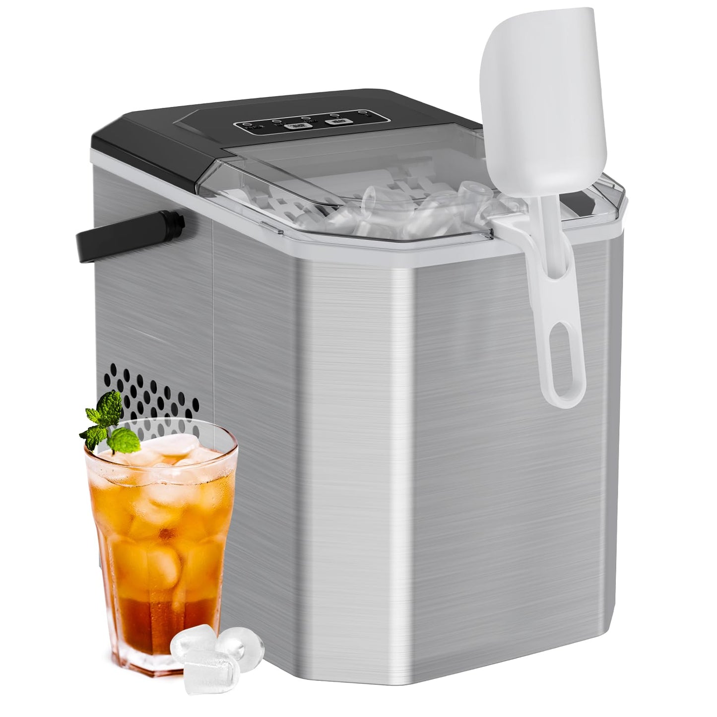 Ice Maker Countertop, Portable Ice Machine Ready in 6 Minutes with 9 Cubes 26LBS in 24H, Self-Cleaning with Ice Scoop and Basket, Two Sizes of Bullet Ice for Home Kitchen Office, Bar and Parties