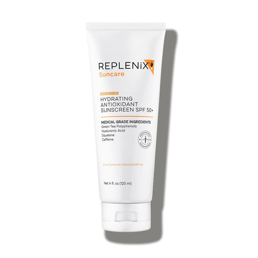 Replenix Hydrating Antioxidant Mineral Broad-Spectrum Sunscreen with Medical-Grade Zinc, Dermatologist-Developed Oil-Free SPF 50+ for Face & Body, Non-Comedogenic & Hypoallergenic (4 fl. oz.)