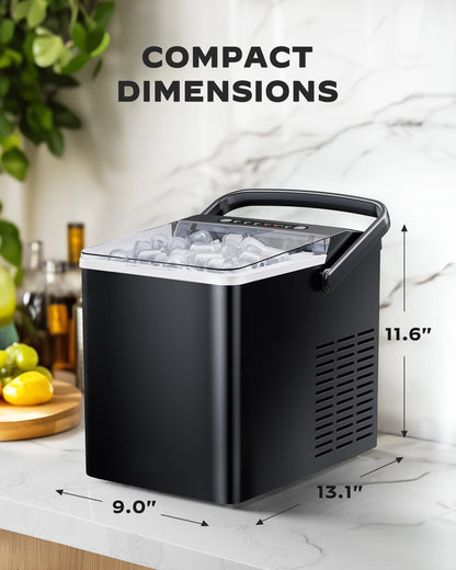 Ice Maker Countertop, Portable Ice Machine Ready in 6 Minutes with 9 Cubes 26LBS in 24H, Self-Cleaning with Ice Scoop and Basket, Two Sizes of Bullet Ice for Home Kitchen Office, Bar and Parties