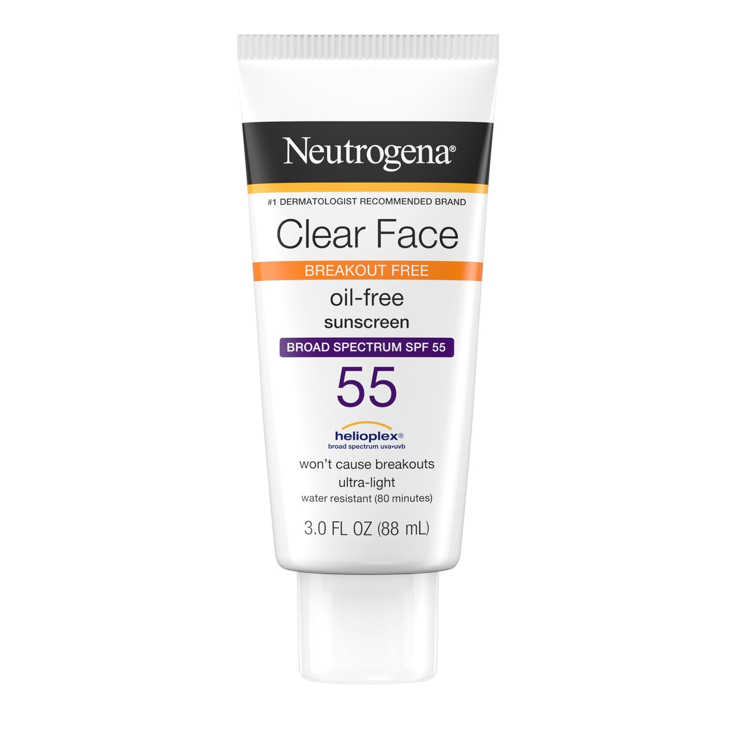 Neutrogena Clear Face Sunscreen for Acne-Prone Skin SPF 30, Broad Spectrum Facial Sunscreen Lotion, Lightweight, Non Comedogenic, Fragrance- & Oxybenzone-Free Water Resistant (80 min), 3 fl. oz