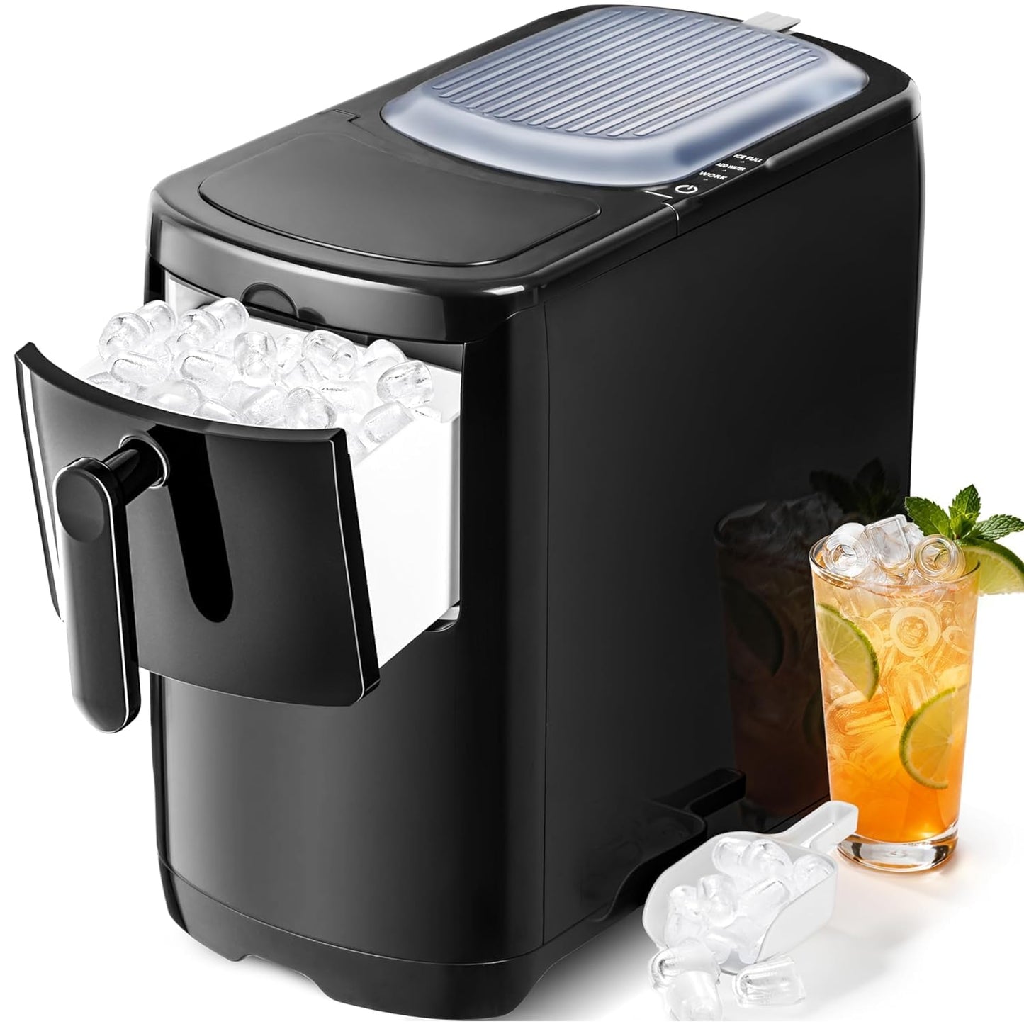 Electactic Countertop Ice Maker Machine 18lbs/24H, 6-Min Fast Bullet Portable Ice Maker, 6.69” Slim Space-Saving with Auto-Drain Drawer, Self-Cleaning, Scoop for Kitchen RV, Cream White
