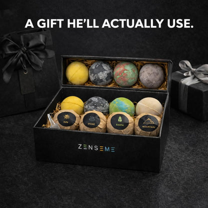 Bath Bombs for Men, Gift Set of 8 Scented Organic Handmade Bath Bombs of 2.5 oz with Natural Essential Oils for Boyfriend, Husband, Father or Friend, by ZenseMe