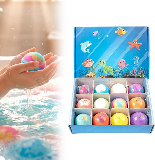 Ocean Toy Bath Salt Ball Sleeve Box Bath Bombs,Bath Bombs with Surprise Inside,Gift Set with 12 Sea Animal Toys,Fun,Educational,and Safe Natural Bath Bubble with Toys,Great Gift for Kids’Birthdays