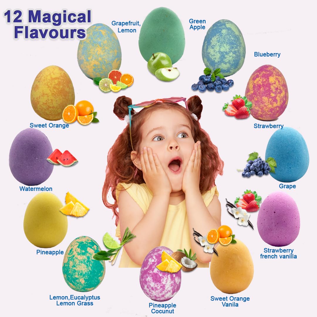 Bath Bombs for Kids with Surprise Toys Inside Plus Dinosaur Puzzle - Set of 9 Organic Dino Egg Bath Bombs, Gentle and Kids Safe, Fizzy Balls with Rich Bubbles, Birthday Gifts for Boys, Girls