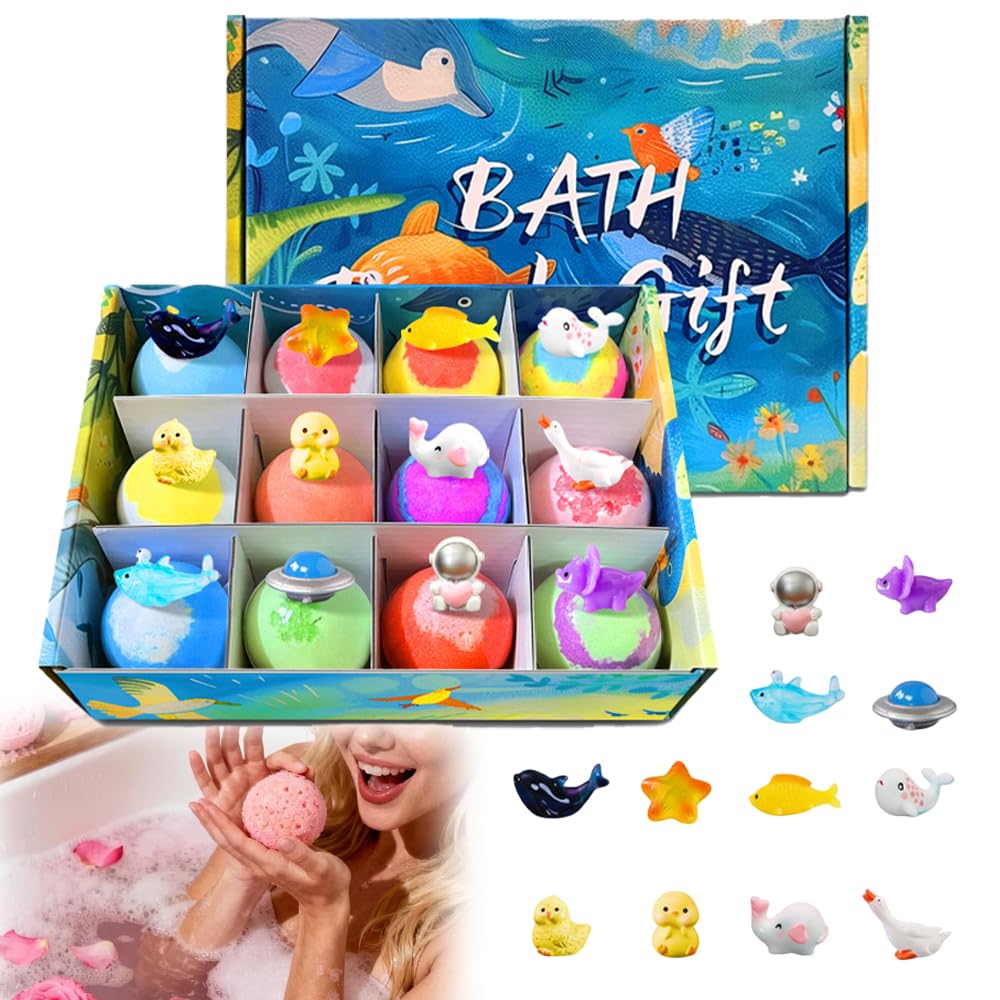 2026 New Bath Bombs Gift Set, Ocean Toy Bath Salt Ball Sleeve Box Bath Bombs, Bath Bombs with Surprise Inside, Colorful Bubble Bath for Kids Safe, Best Birthday and Party (Blue)