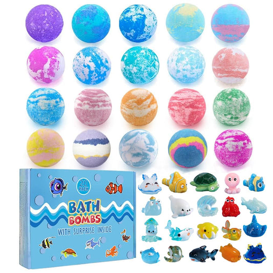 Bath Bombs for Kids with Surprise Fishing Games Inside for Girls Boys - 20 Kids Bath Bombs Gift Set, Handmade Bubble Bath Fizzes Bomb for Chrildren Birthday Christmas and Party Favor Gift for Boys