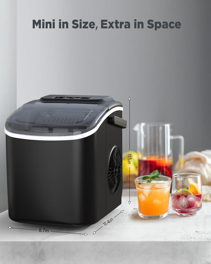 Ice Maker Countertop, Portable Ice Machine Ready in 6 Minutes with 9 Cubes 26LBS in 24H, Self-Cleaning with Ice Scoop and Basket, Two Sizes of Bullet Ice for Home Kitchen Office, Bar and Parties