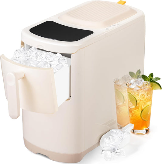 Electactic Countertop Ice Maker Machine 18lbs/24H, 6-Min Fast Bullet Portable Ice Maker, 6.69” Slim Space-Saving with Auto-Drain Drawer, Self-Cleaning, Scoop for Kitchen RV, Cream White