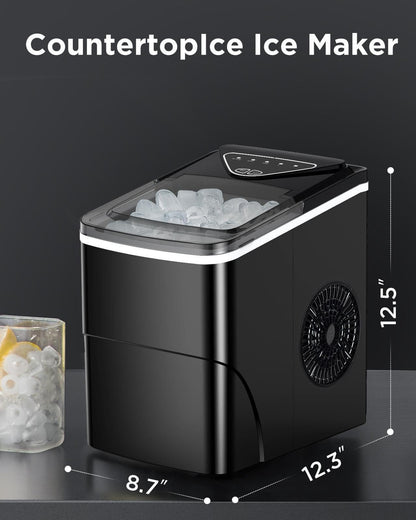 Ice Maker Countertop, Portable Ice Machine Ready in 6 Minutes with 9 Cubes 26LBS in 24H, Self-Cleaning with Ice Scoop and Basket, Two Sizes of Bullet Ice for Home Kitchen Office, Bar and Parties