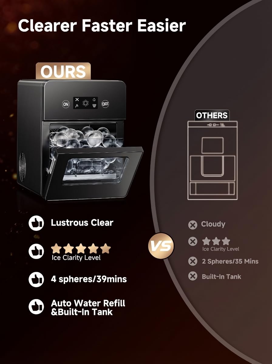 Crescent Ice Maker Countertop, 35Lbs/24H, Clear Ice Maker with Self-Cleaning & Timer, 16 Crystal-Clear Ice in 12 Mins, Countertop Ice Makers for Home, Office or Party