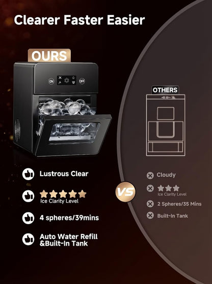 Crescent Ice Maker Countertop, 35Lbs/24H, Clear Ice Maker with Self-Cleaning & Timer, 16 Crystal-Clear Ice in 12 Mins, Countertop Ice Makers for Home, Office or Party