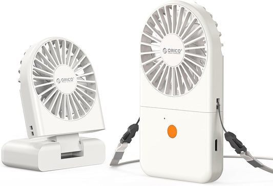 ORICO Portable Neck Fan, Ultra-Lightweight Hands-Free Fan with Battery Operated, 3 Speeds, 7H Runtime, Foldable Desk Fan for Travel, Office, Commute -ReFAN White