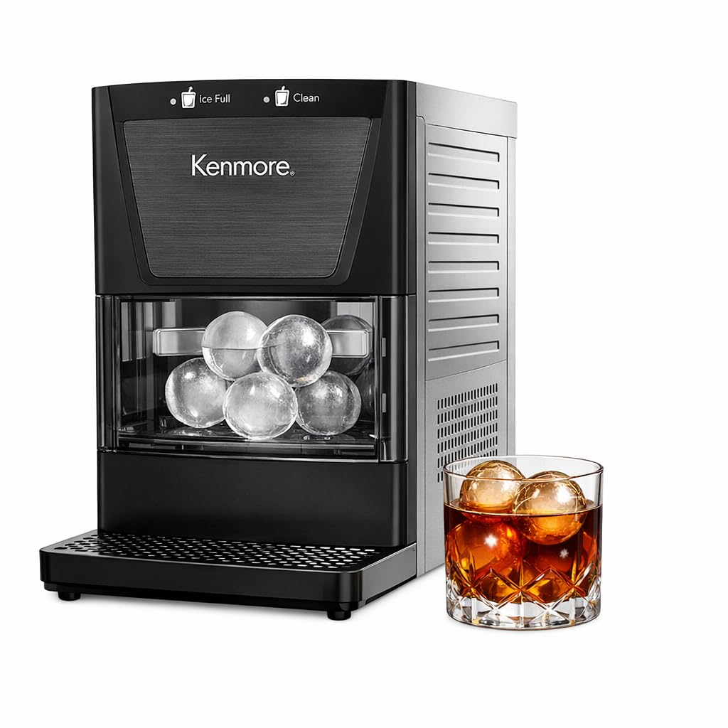 Kenmore Countertop Ice Maker Nugget Machine – Portable Self-Cleaning Máquina de Hacer Hielo para Casa, Crunchy Chewable Pebble Ice, 40lb/24hr Capacity, Stainless Steel