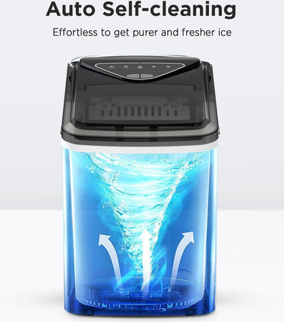 Ice Maker Countertop, Portable Ice Machine Ready in 6 Minutes with 9 Cubes 26LBS in 24H, Self-Cleaning with Ice Scoop and Basket, Two Sizes of Bullet Ice for Home Kitchen Office, Bar and Parties