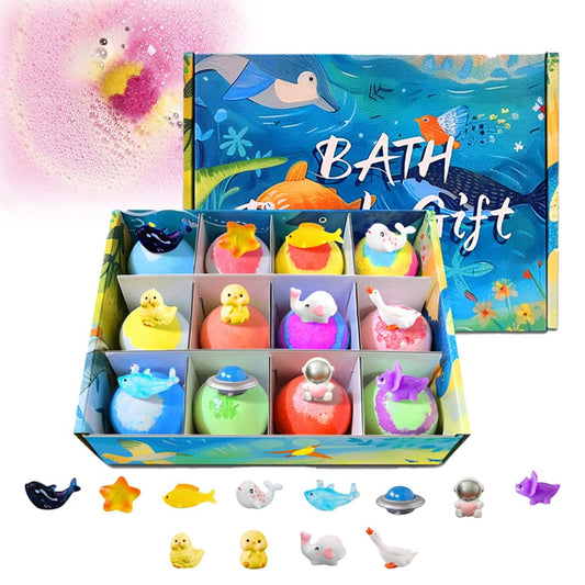 2026 New Ocean Toy Bath Salt Ball Sleeve Box Bath Bombs, Upgraded Bath Bombs with Surprise Inside, Easter Basket Stuffers Easter Egg Fillers (Sea Animal 12Pcs)