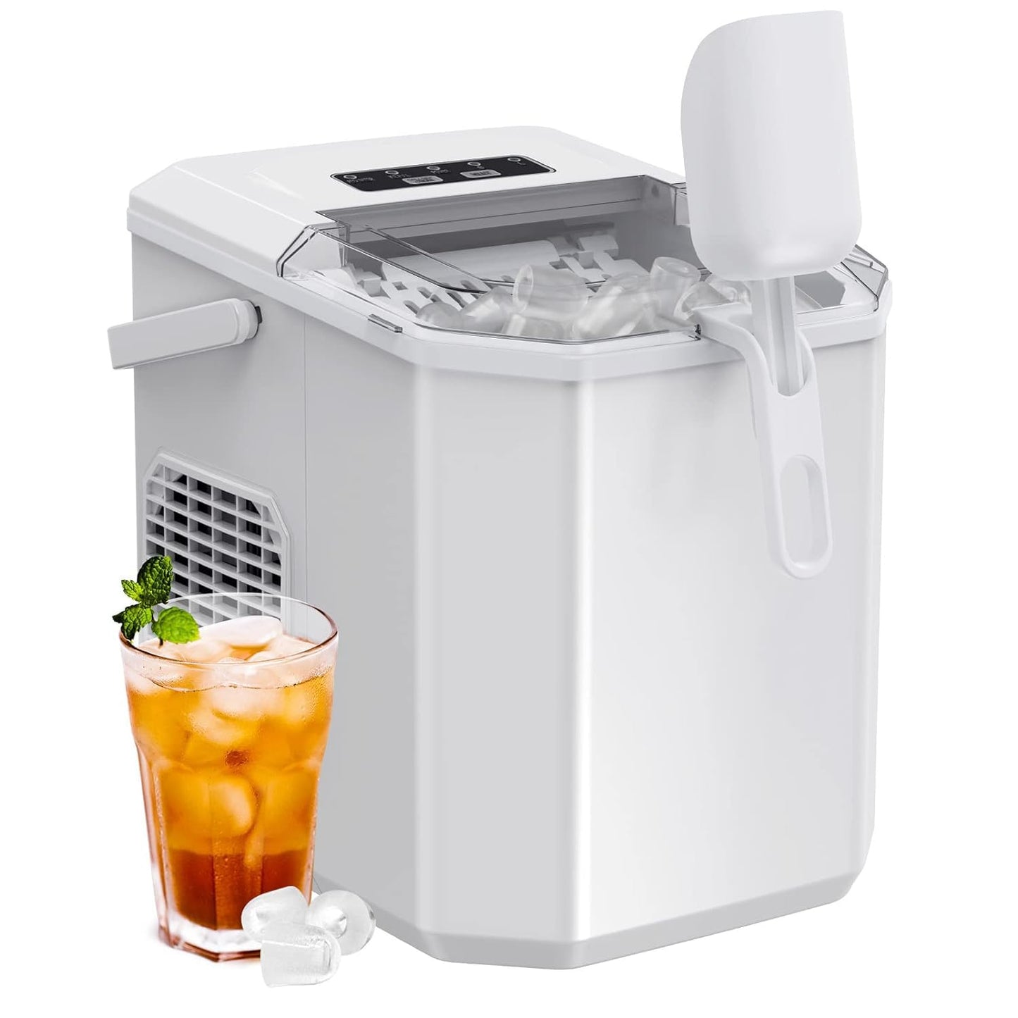 Ice Maker Countertop, Portable Ice Machine Ready in 6 Minutes with 9 Cubes 26LBS in 24H, Self-Cleaning with Ice Scoop and Basket, Two Sizes of Bullet Ice for Home Kitchen Office, Bar and Parties