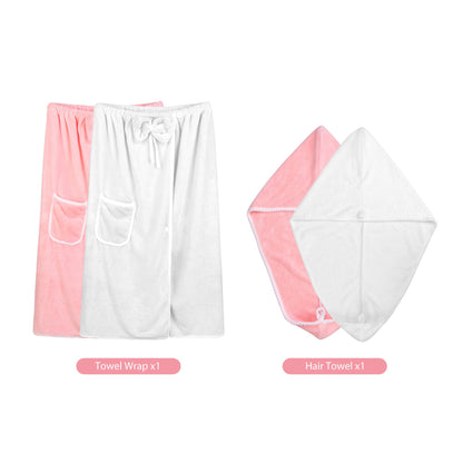 Towel Wrap Women Shower Robe Adjustable Closure Bathrobe with Hair Drying Towel & Spa Wraps
