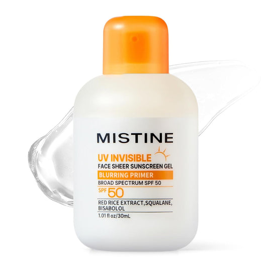 MISTINE Invisible Matte Finish Sunscreen Gel SPF 50, Makeup Primer 2-in-1, No White Cast, Lightweight Blurring Primer, Broad Spectrum for All Skin, Non Comedogenic, Men-friendly 1.01 fl oz/30mL