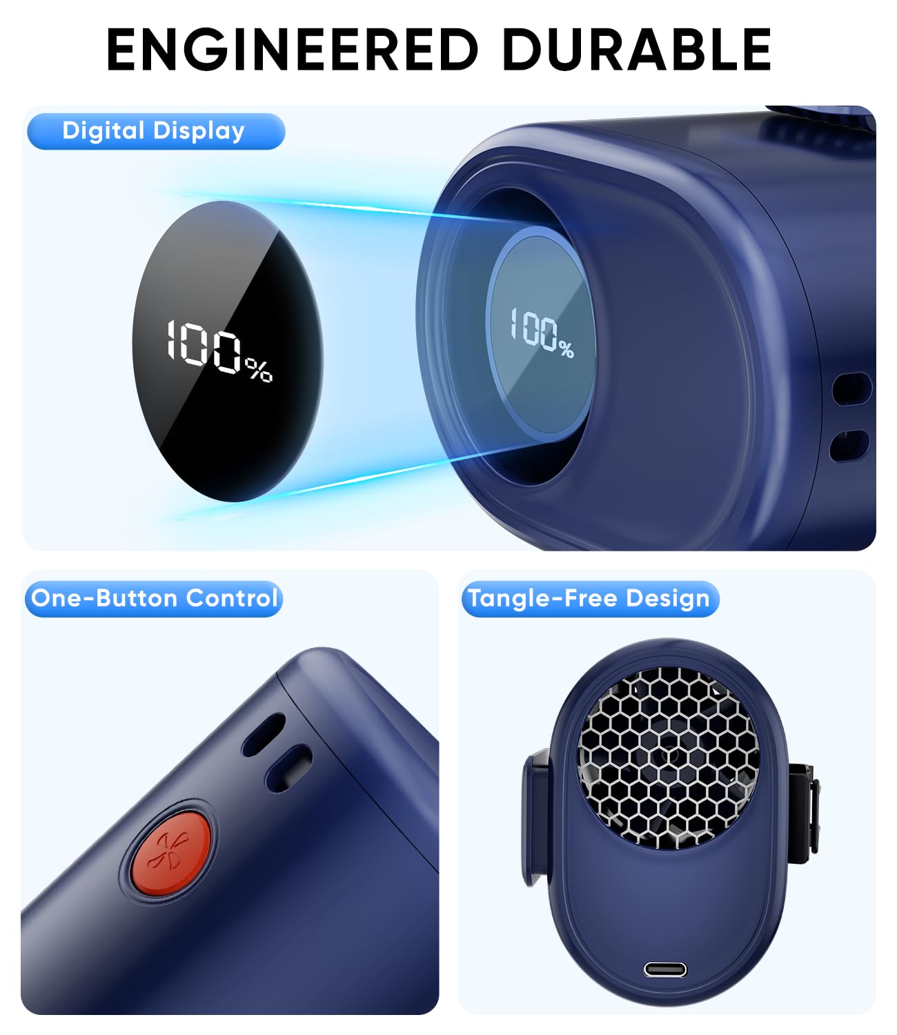AI Portable Waist Fan, 6-Speed 15,000RPM Strong Turbo Airflow, 30H Cooling Battery Powered Personal Fan Rechargeable, Wearable Hands-Free Shirt/Belt/Body Fan for Travel, Work, Outdoor, Gift for Men