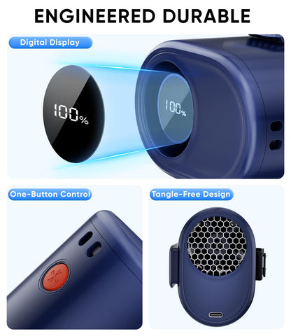 AI Portable Waist Fan, 6-Speed 15,000RPM Strong Turbo Airflow, 30H Cooling Battery Powered Personal Fan Rechargeable, Wearable Hands-Free Shirt/Belt/Body Fan for Travel, Work, Outdoor, Gift for Men