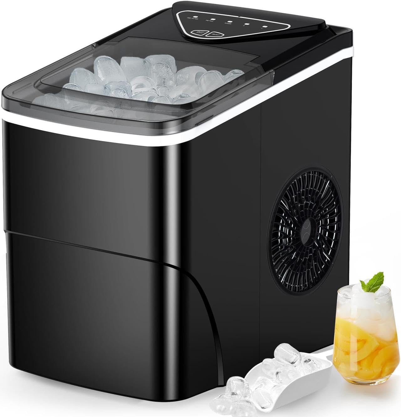 Ice Maker Countertop, Portable Ice Machine Ready in 6 Minutes with 9 Cubes 26LBS in 24H, Self-Cleaning with Ice Scoop and Basket, Two Sizes of Bullet Ice for Home Kitchen Office, Bar and Parties