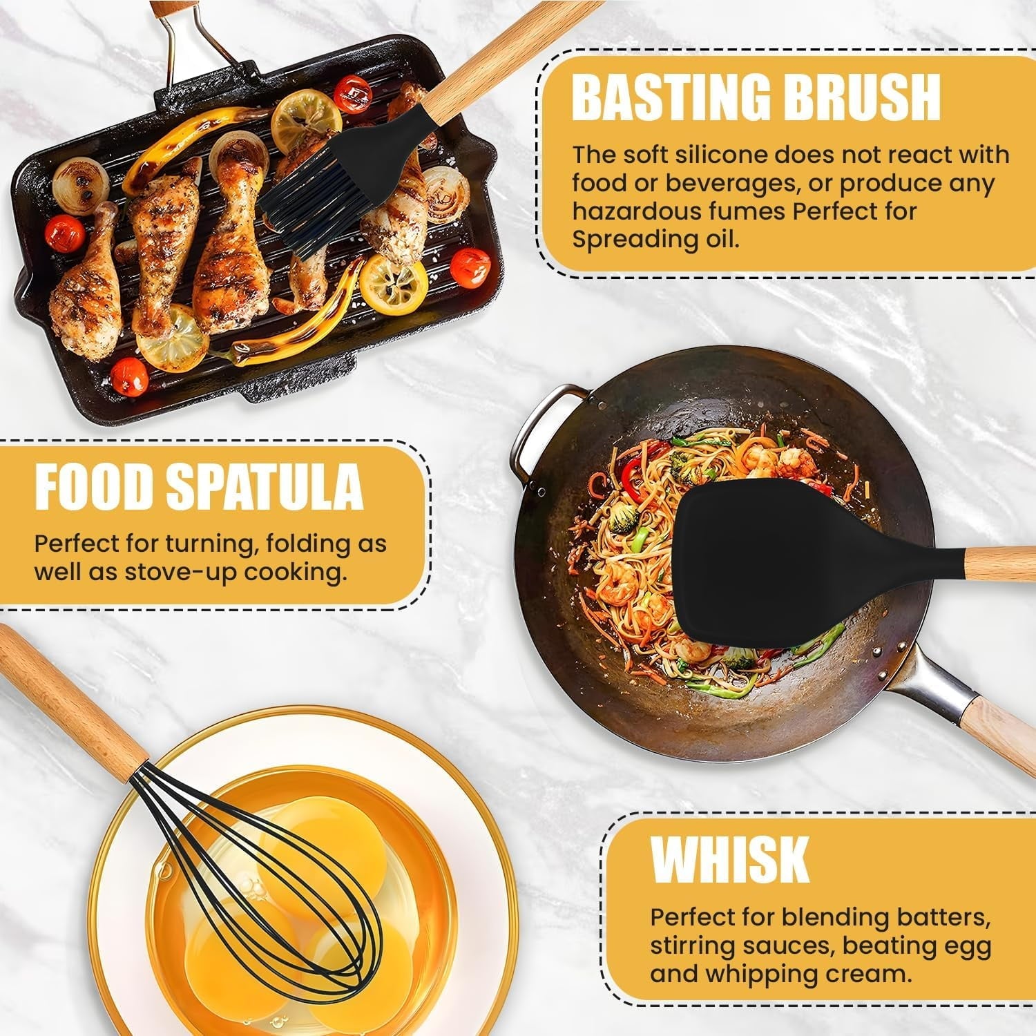 Professional Grade Kitchen Utensils Set- 19 Pcs Silicone Cooking Utensils Set for Nonstick Cookware-Silicone Spatulas Set, Kitchen Gadge... - Professional Kitchen Tool for Culinary Enthusiasts Detail