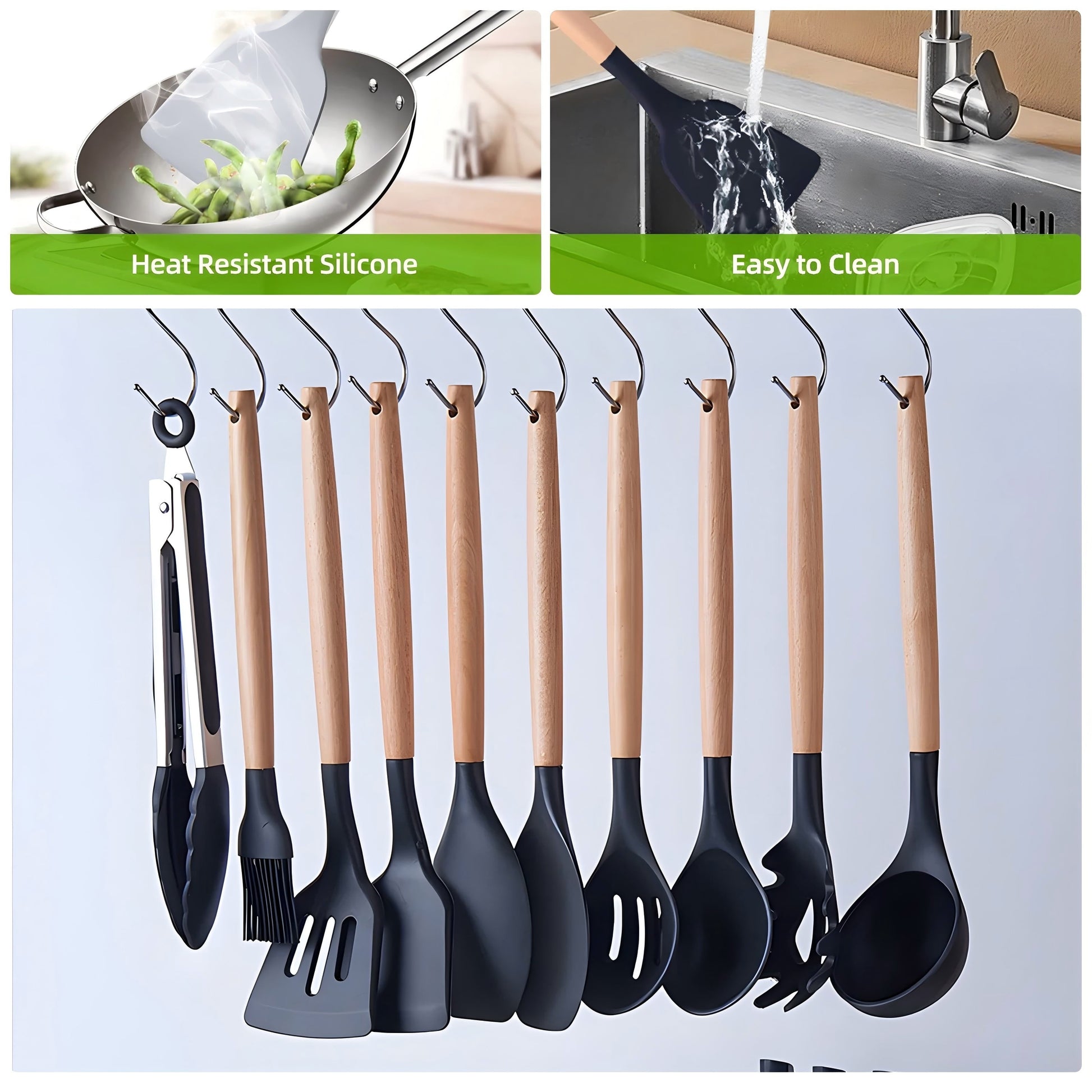 Seamless One-Piece Kitchen Utensils Set- 19 Pcs Silicone Cooking Utensils Set for Nonstick Cookware-Silicone Spatulas Set, Kitchen Gadge... - Ergonomic Kitchen Tongs and Cooking Spoon Utensil Detail