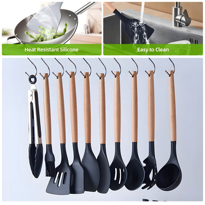 Seamless One-Piece Kitchen Utensils Set- 19 Pcs Silicone Cooking Utensils Set for Nonstick Cookware-Silicone Spatulas Set, Kitchen Gadge... - Ergonomic Kitchen Tongs and Cooking Spoon Utensil Detail
