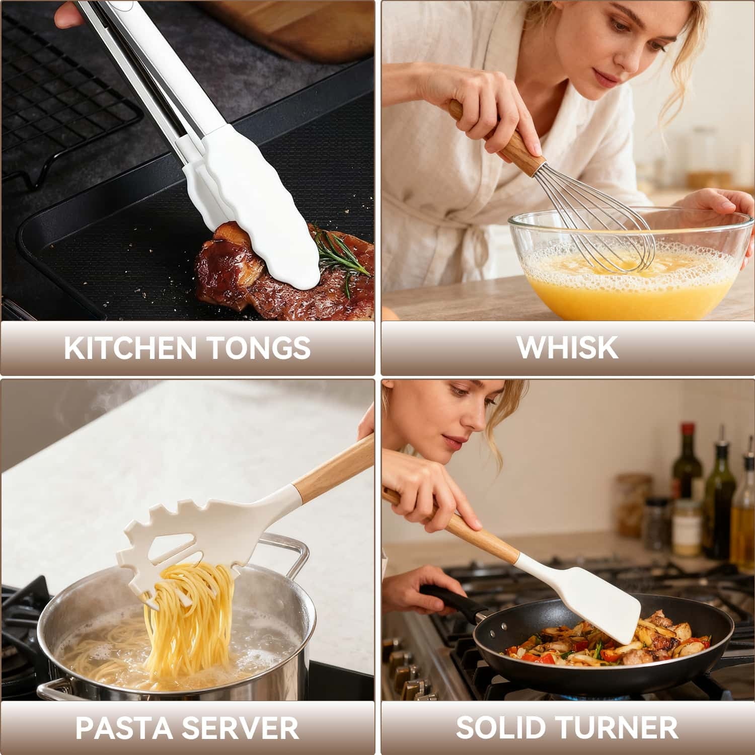 Heat-Resistant Kitchen Utensils Set for Cooking, 11 Cooking Utensils, 6 Knife set Beige,3 Utensil Sets,utensilios de cocina - Durable Turner & Ladle Utensil Set for Home Chefs Detail
