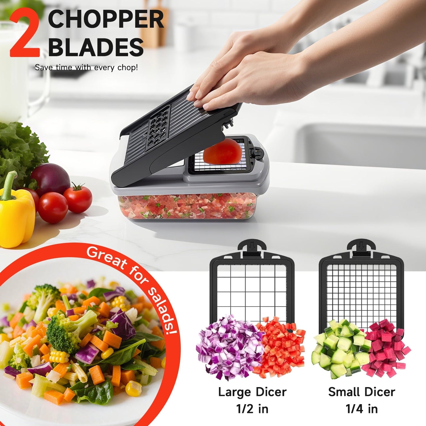 Innovative Vegetable Chopper Food Slicer, 15 in 1 Multi-Function Food Chopper for Onion, Veggie, Cheese Grater, Vegetable... - Premium Stainless Steel Garlic Presser & Peeler Detail