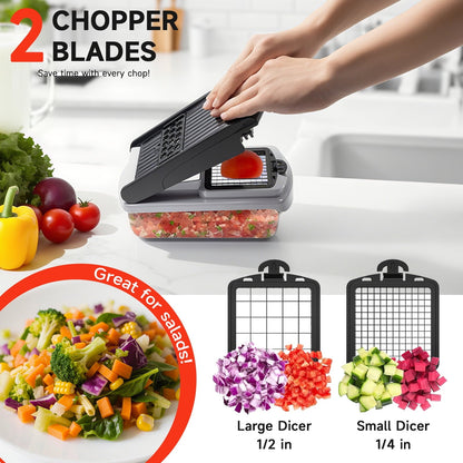 Innovative Vegetable Chopper Food Slicer, 15 in 1 Multi-Function Food Chopper for Onion, Veggie, Cheese Grater, Vegetable... - Premium Stainless Steel Garlic Presser & Peeler Detail